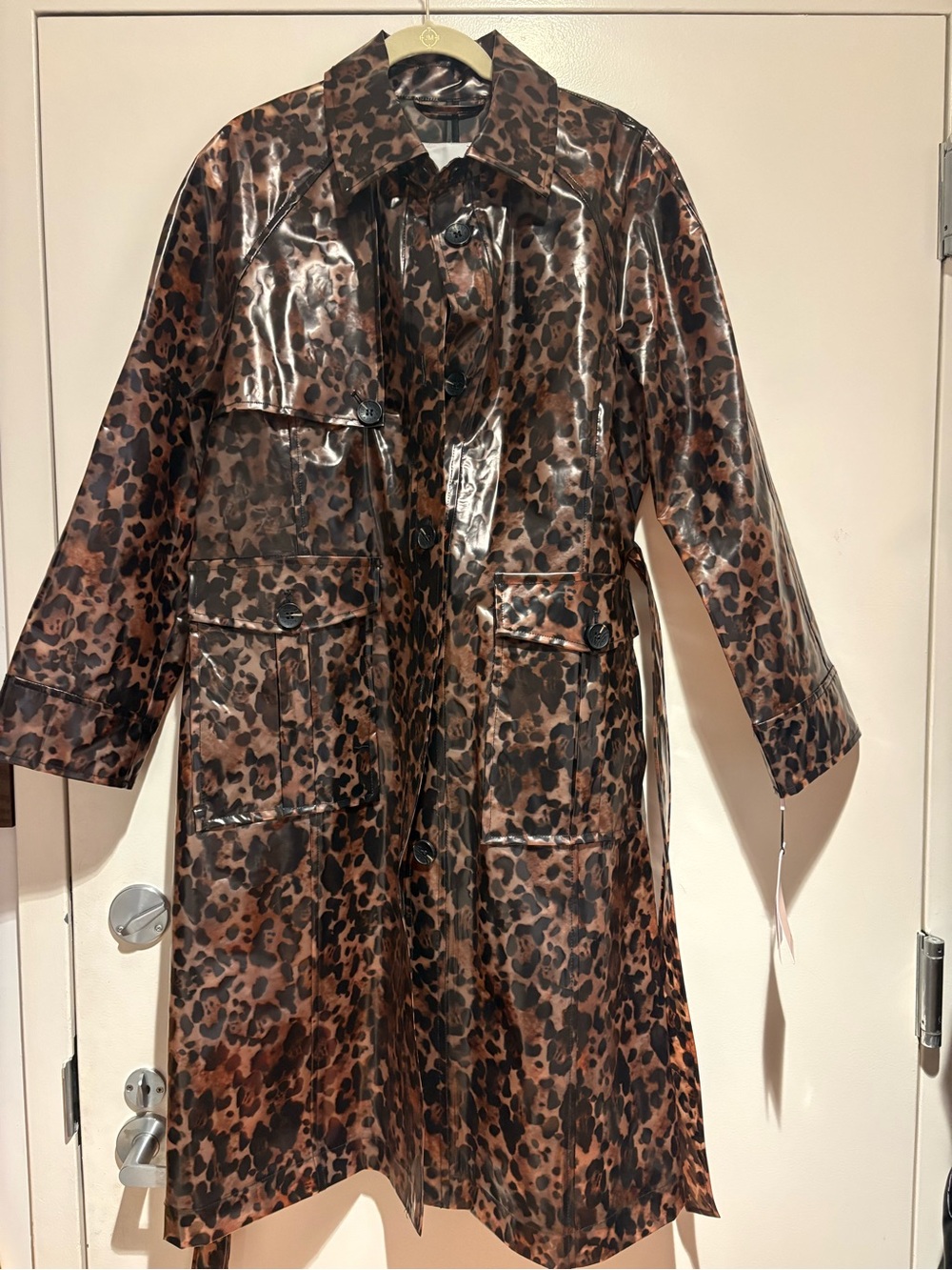 Leopard Print Rain Trench Coat - Picture 3 of 4